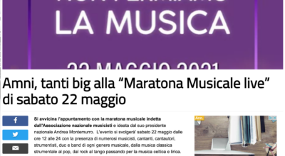 Amni, tanti big alla “Maratona Musicale live” di sabato 22 maggio