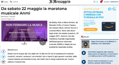 Da sabato 22 maggio la maratona musicale Anmi