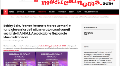 Bobby Solo, Franco Fasano e Marco Armani e tanti giovani artisti alla maratona sui canali social dell’A.N.M.I. Associazione Nazionale Musicisti Italiani